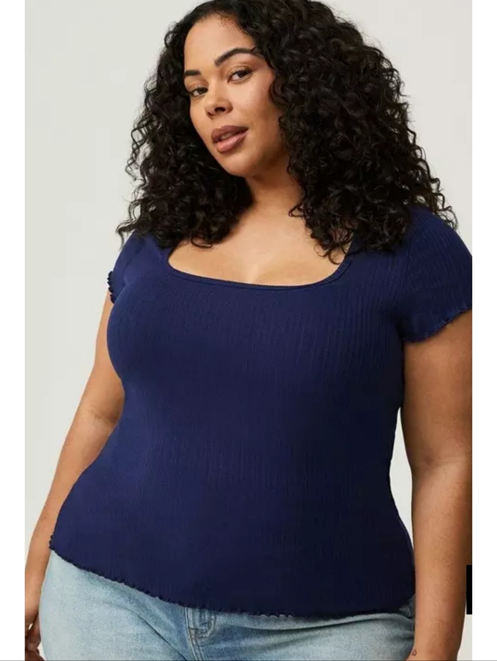 Torrid Square Neck Lettuce Trim Top Medieval Blue Size 2X
